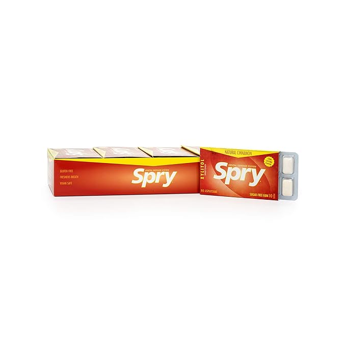 Spry Fresh Natural Xylitol Chewing Gum Dental Defense System - Aspartame-Free, Sugar-Free, Non-GMO, Gluten-Free (Cinnamon, 10 Count Blister Cards - Pack of 20)