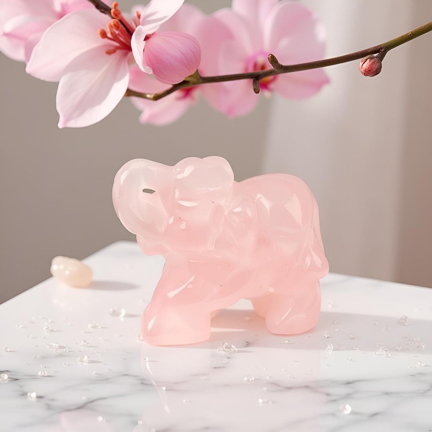 SquarezhenBo Elephant Ornament, Elephant Statue, Jade Stone Handcraft Natural Green Jade Stone Elephant Statue Decor Toys in Hand Home Décor Accents Sculptures (Pink)