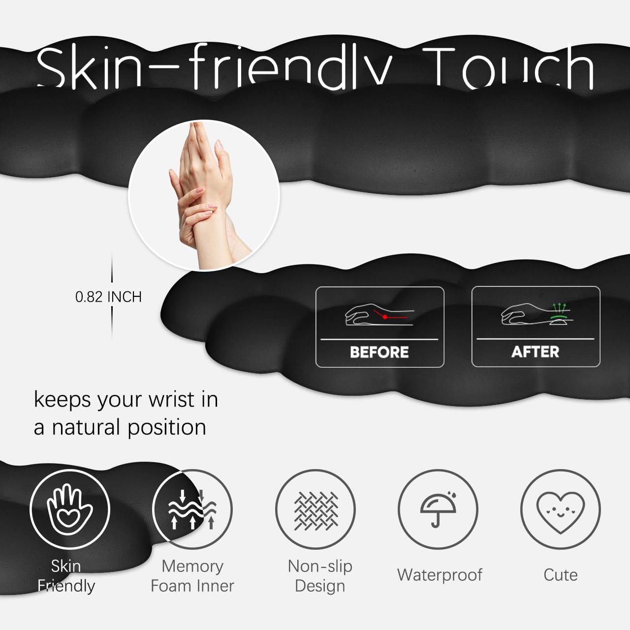 Cloud Wrist Rest Keyboard Palm Rest with Non-Slip Base for Computer Gaming Wrist Rest, YAMJUG Cloud Arm Rest Keyboard Wrist Pad Black