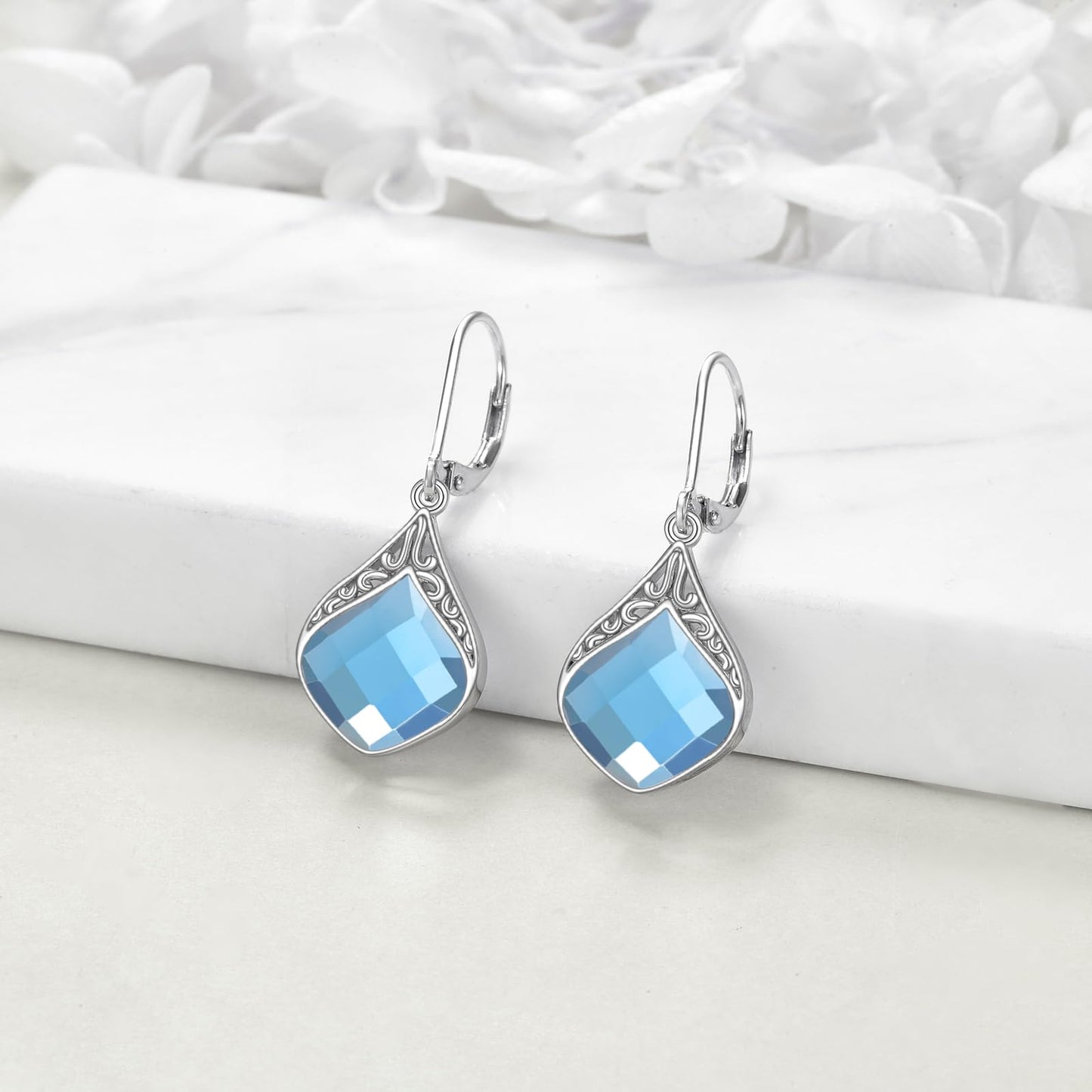 Sapphire Earrings Sterling Silver Blue Stone Teardrop Drop Earrings Irish Celtic Knot Dangle Earrings Jewelry Christmas Gifts for Women