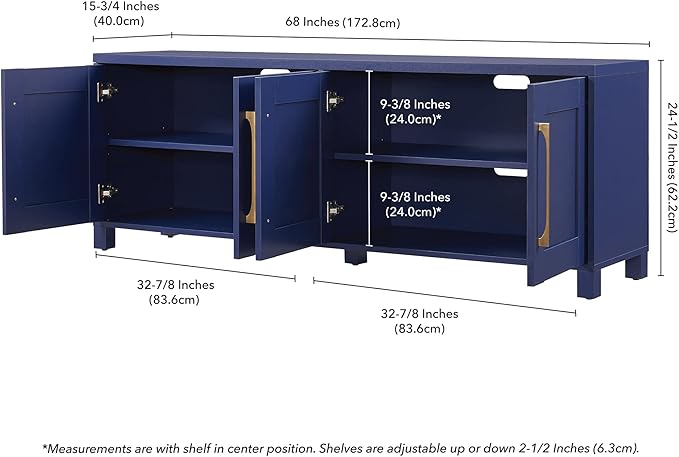 Henn&Hart Rectangular TV Stand for TV's up to 75" in Dark Blue, for Home, Living Room, Bedroom, Entertainment Room, Office