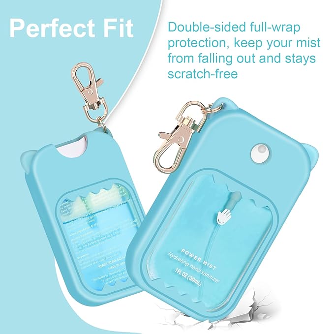 Hand Sanitizer Spray Case for Touchland Silicone Touchland Case Keychain Cute Hand Sanitizer Spray Holder Compatible with Touchland Power Mist Gentle Mist Glow Mist, Blue