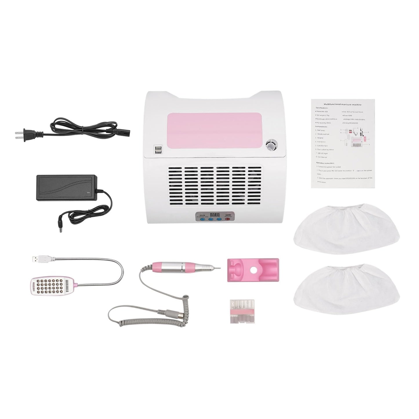 5-in-1 Manicure Machine, Timing Drying Nail Gel Machine, Nail Dust Collector, Nail Drill for Polishing, Charging and Lighting Nail Machine w/UV + LED Lamp for Salon & Home(60W)