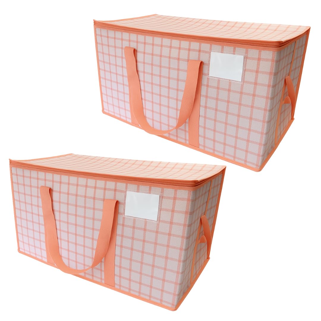 DURASACK Collapsible 26-Gallon Storage Bags – Tear-Resistant, Moisture-Resistant, Foldable Home Organization Bags – Pink Plaid, Pack of 2