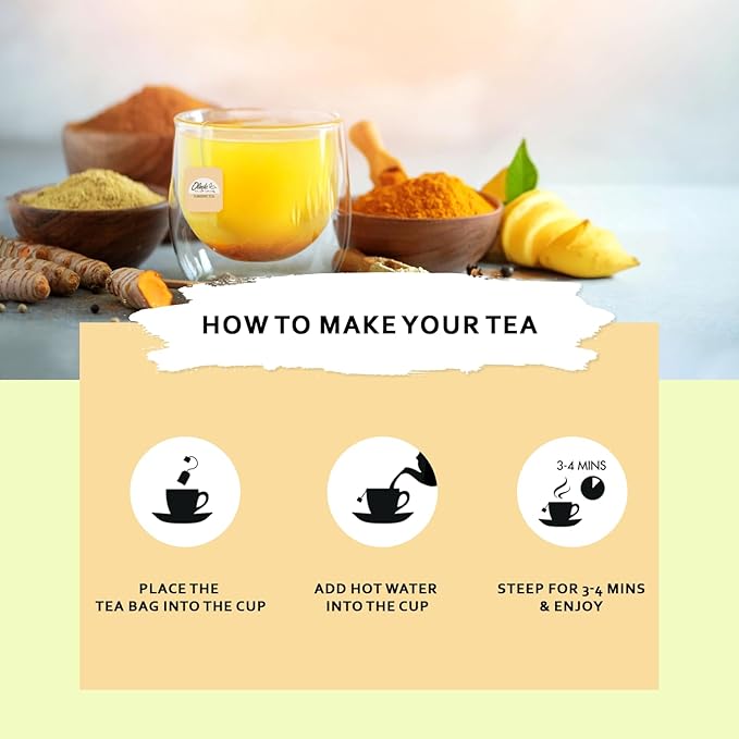 Olinda Turmeric Ginger & Ginseng Organic Herbal Tea 100 Tea Bags Caffeine-Free Stomach-Friendly Digestive Tea Brew Hot or Iced Tea Gift for Women & Tea Lovers