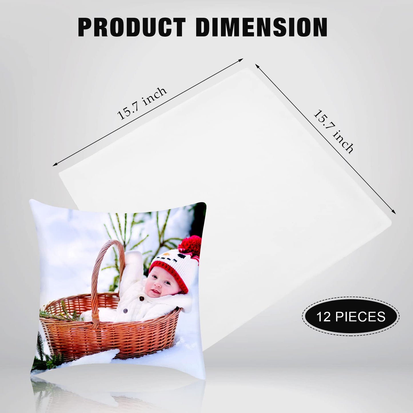 Breling 12 Pcs Sublimation Pillow Case Custom Blank Cushion Covers Bulk, Heat Transfer Printing Pillow Covers White Polyester Peach Skin DIY Kit with 2 Rolls 108 ft Heat Tape (16 x 16 Inch)