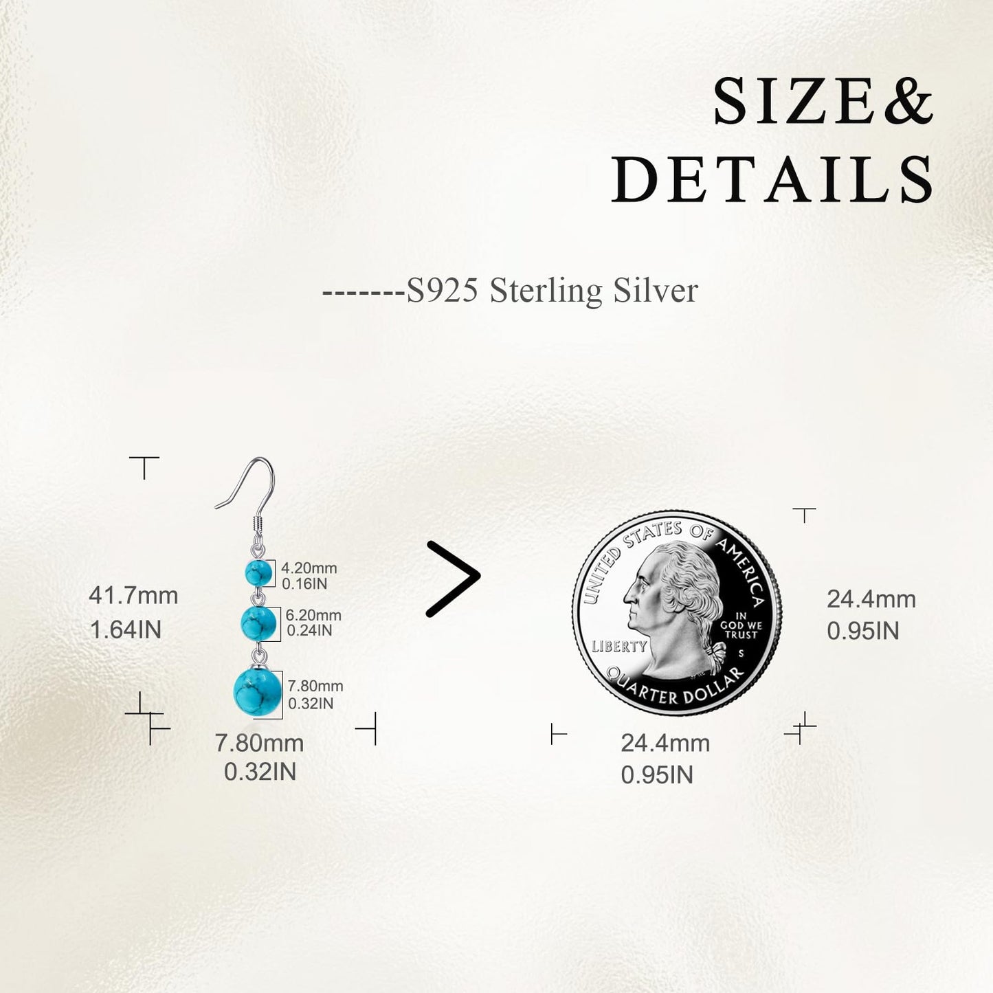 925 Sterling Silver Turquoise Dangle Earrings Three Turquoise Drop Jewelry Birthday Gifts for Women (Turquoise)