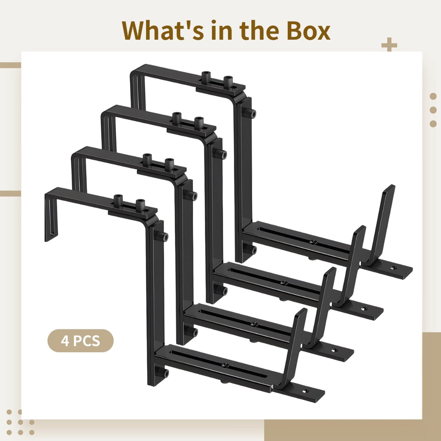 For 5.9-12.6 In Plant Pots, 4 Pcs Flower Box Holder Adjustable Planter Box Brackets, Sturdy Iron With Rustproof Black Coating, Fits 2-7 In Wide Railings, Easy Installation