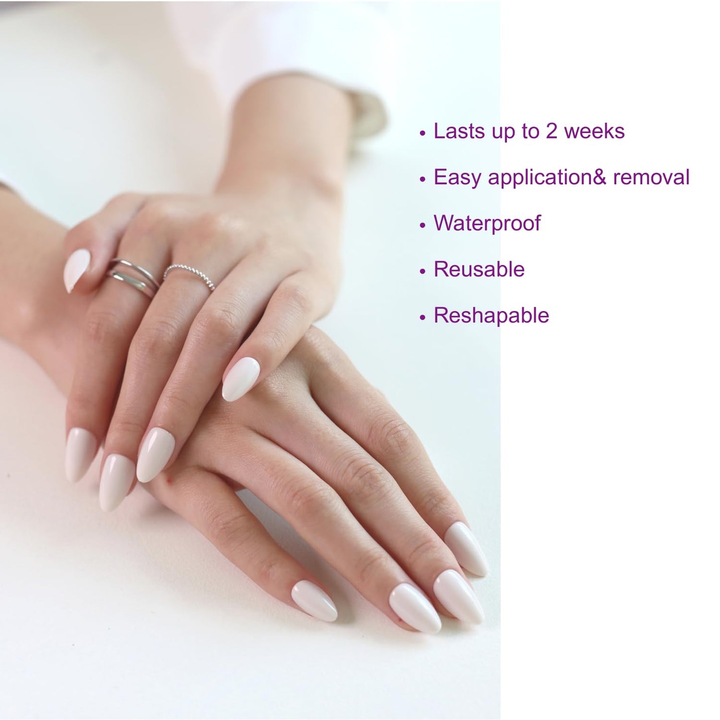 LAMIMOSA 32Pcs Press On Nails Short Almond – Pastel White Nail Kit, Soft Gel Fake Nails in 16 Sizes, Reusable Glue on Nails, ALMOND MILK