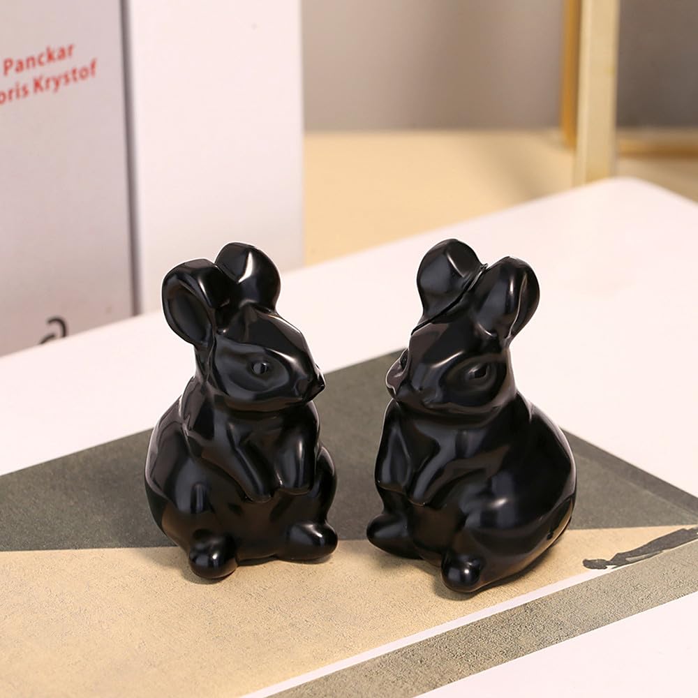 QINJIEJIE 2" Bunny Decor Easter Rabbit Decor Black Obsidian Crystals Rabbit Figurine Healing Stones Carved Statue Gemstones Polished Gem for Spring Easter Home Decor Party Favors