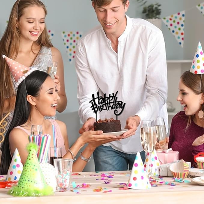 Black Acrylic Happy Birthday Cake Topper