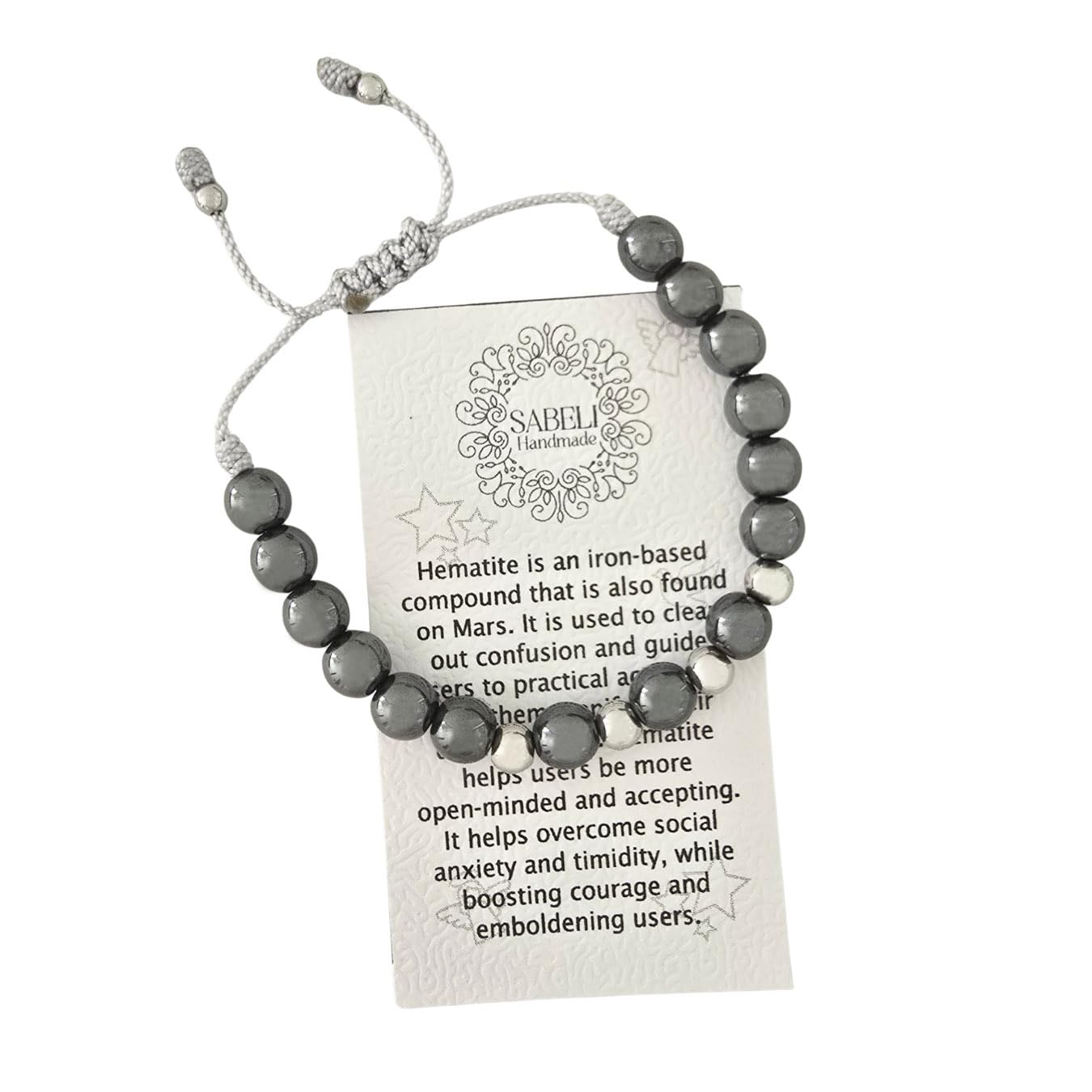 Sabeli Handmade Bracelets Real Natural Stones Healing Protection Focus 8mm Bead Adjustable Macrame Women Men Gemstone Gift (Hematite)