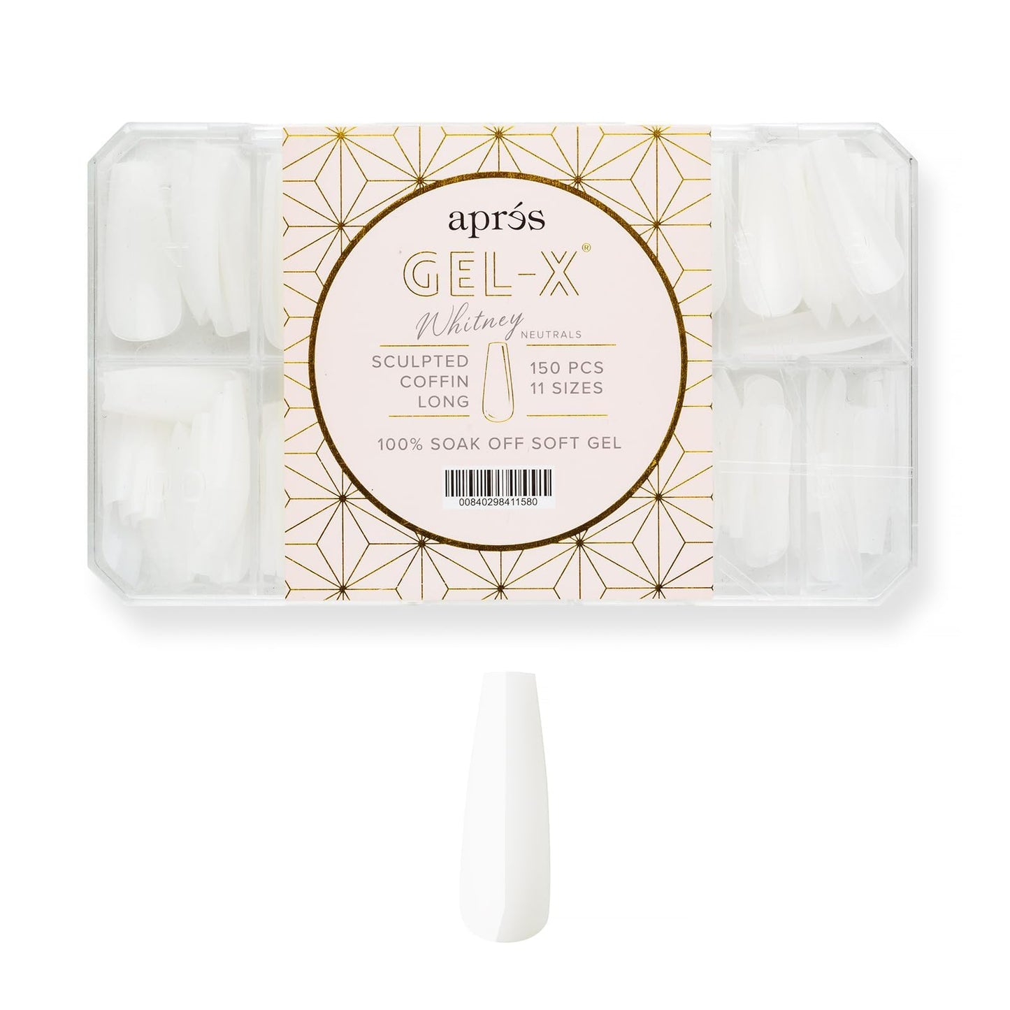 Apres Neutrals Gel-X Whitney Box Of Nail Tips, 11 Sizes 00-9, Soft Gel Tip Box (150pcs) (Sculpted Coffin Long, 150)