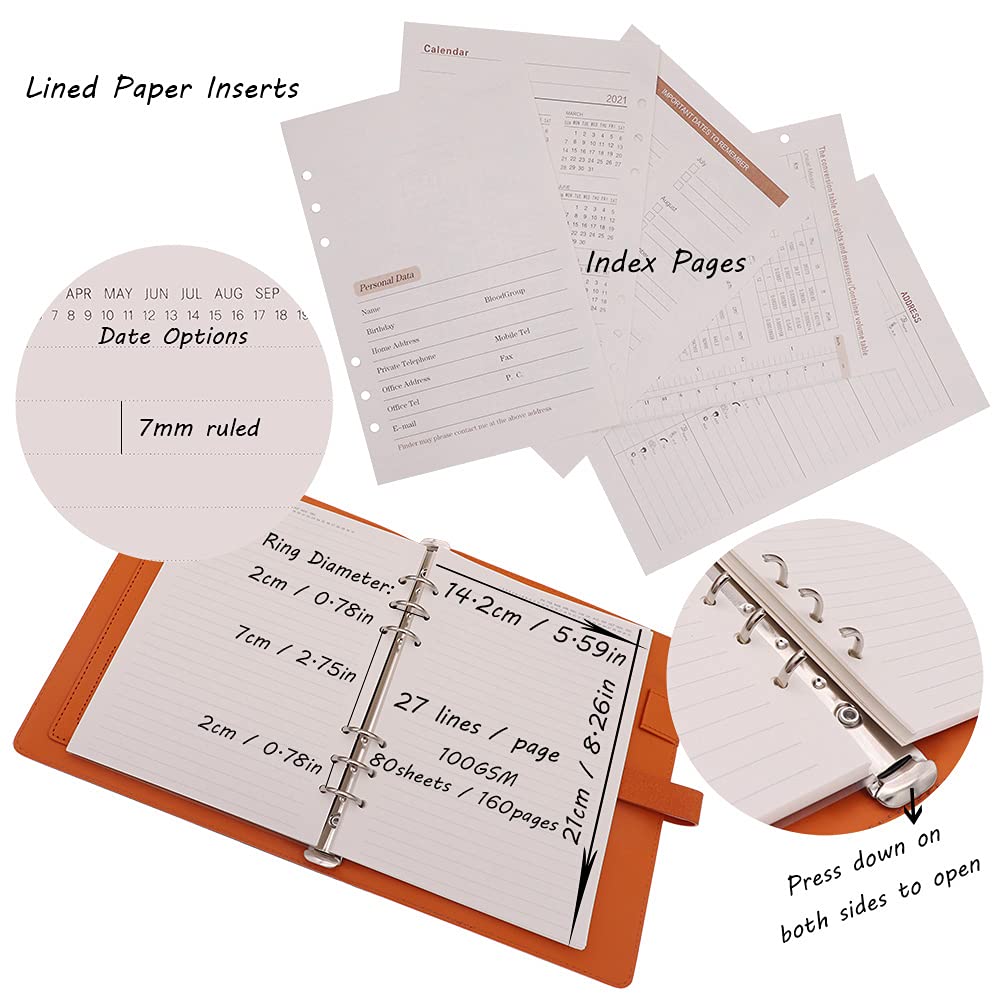 HXRTANGS A5 Refillable Notebook, Ring Binder Journal Personal Organizer with Lined Paper + Planner Stickers + Subject Dividers + Index Tabs + Bookmark Ruler + Zip Bag + Stencil, Navy Blue
