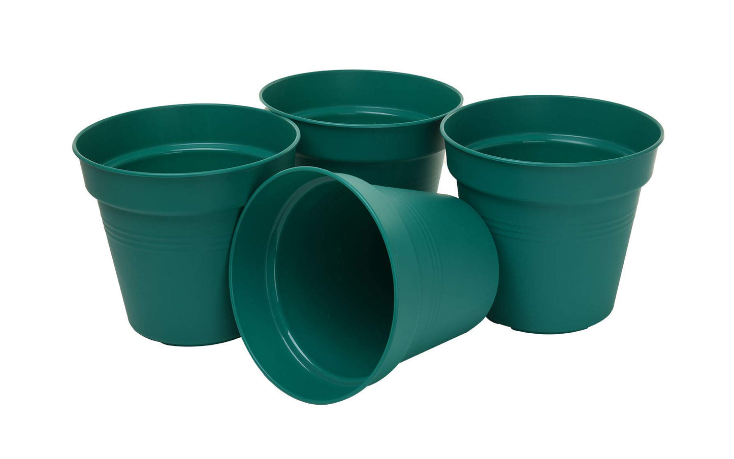 Mintra Garden Pots, 4 Pack Bulk Plastic Plant Pots with Drainage Tray, Round Indoor & Outdoor Decorative Planters with Drain Holes for Flowers, Herbs & Plants, 17cm Diameter – Forest Green, 6.6 in