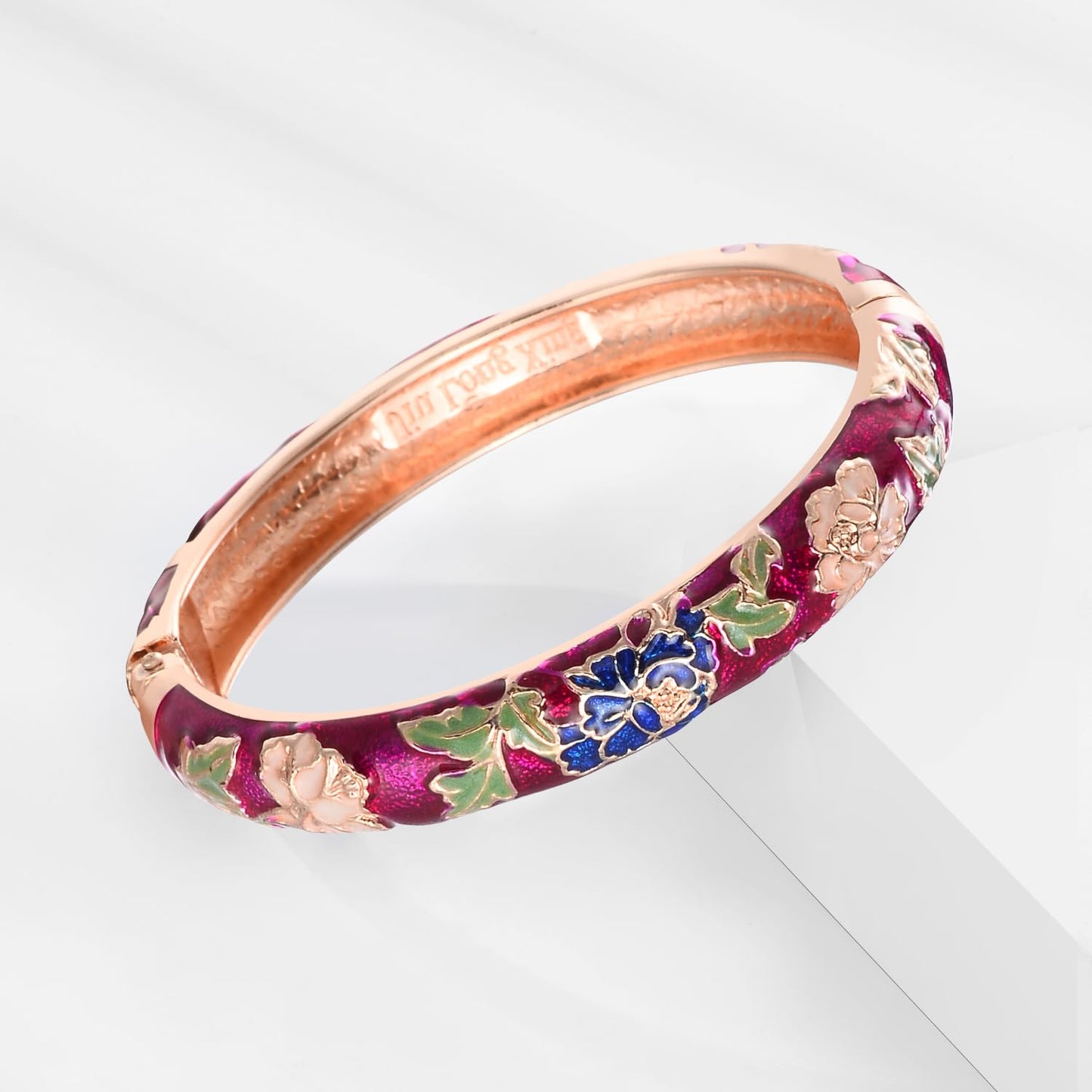 UJOY Womens Multi-Colors Cloisonne Bracelet Gold Plated Flower Enameled Hinged Cuff Bangles Jewelry Gift 55A-3PCS Purple