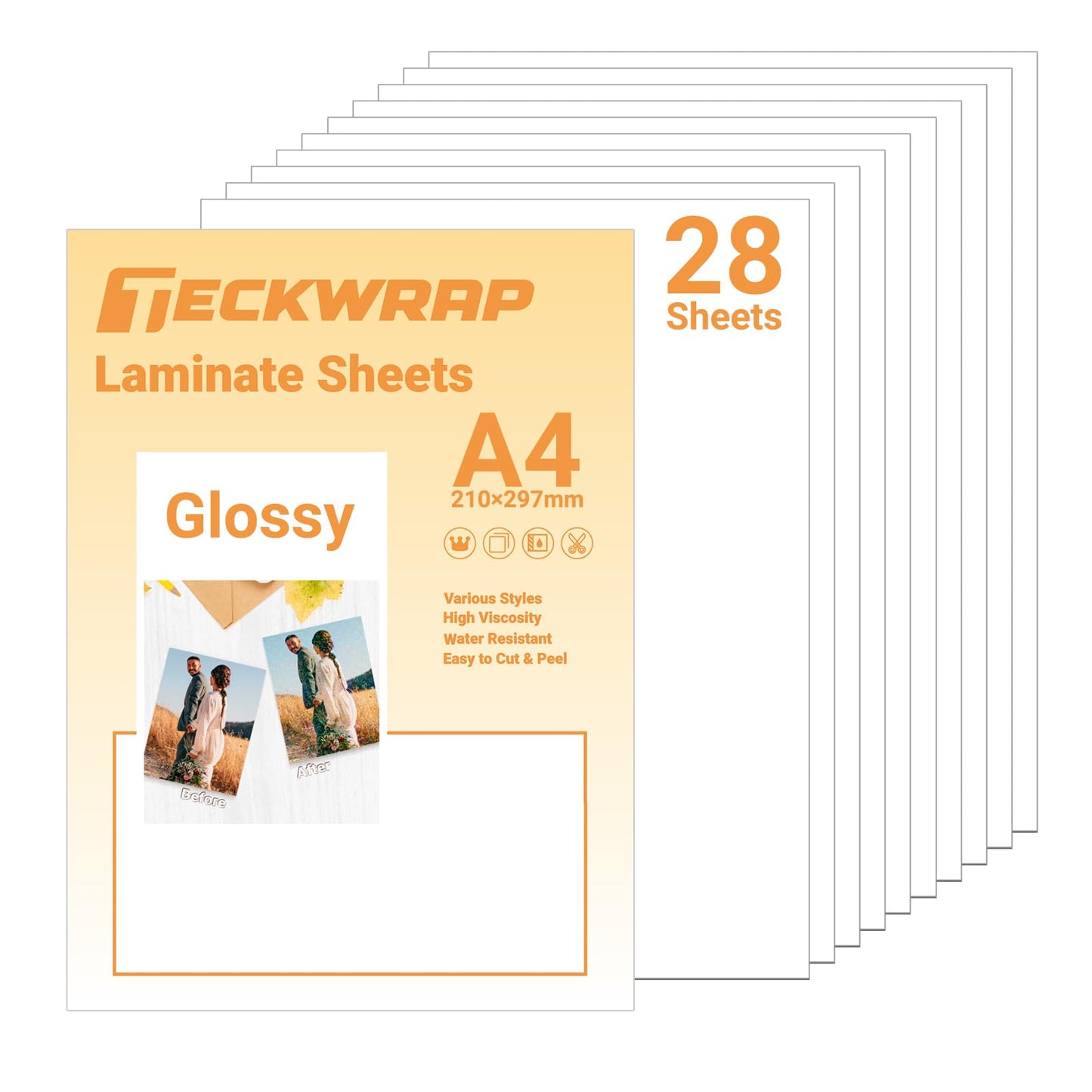 TECKWRAP Laminating Sheets Clear Laminate Sheets Sticker Paper for Inkjet Printer Clear Vinyl for Printable Vinyl Sticker Paper Photo Paper 8.26" x 11.69" A4 28 Sheets, Glossy