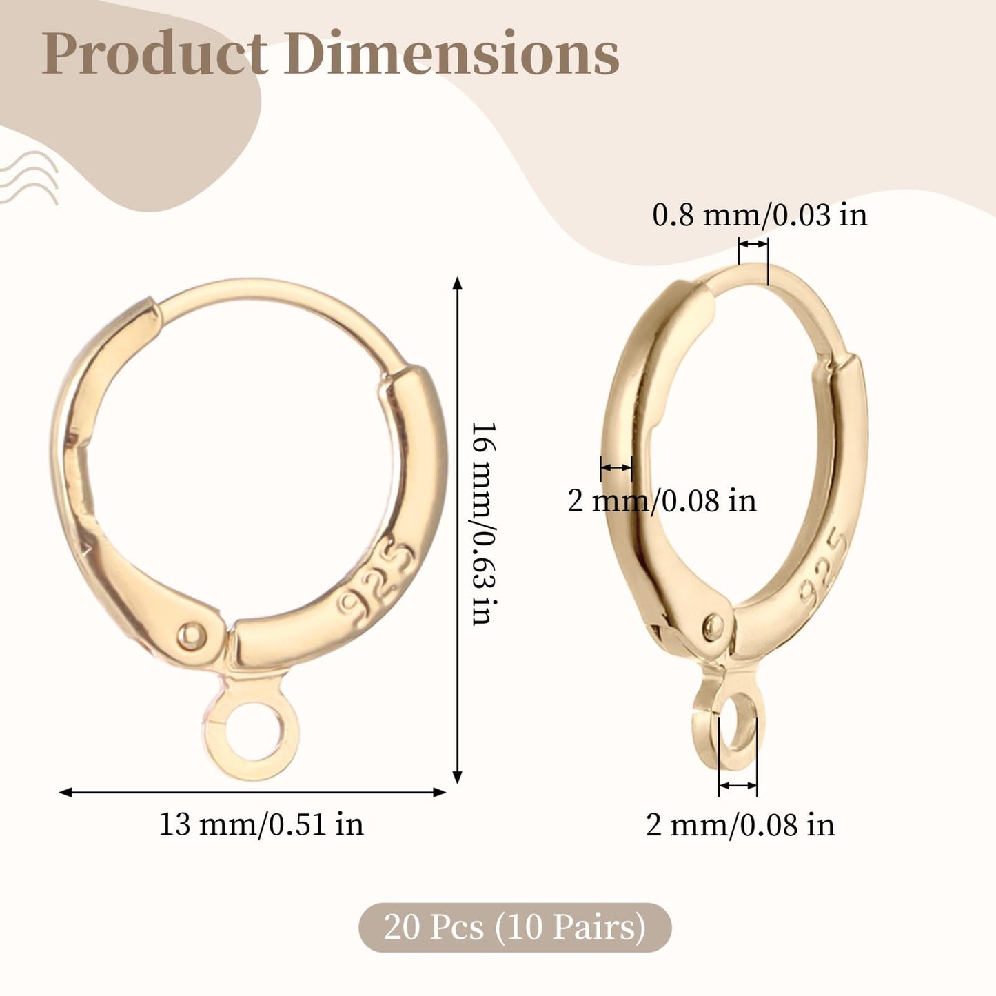 20 Pcs Gold Plated Earring Hooks Small Round Earring Hoops with Loops Jewelry Making Supplies for DIY Dangle Earring Making