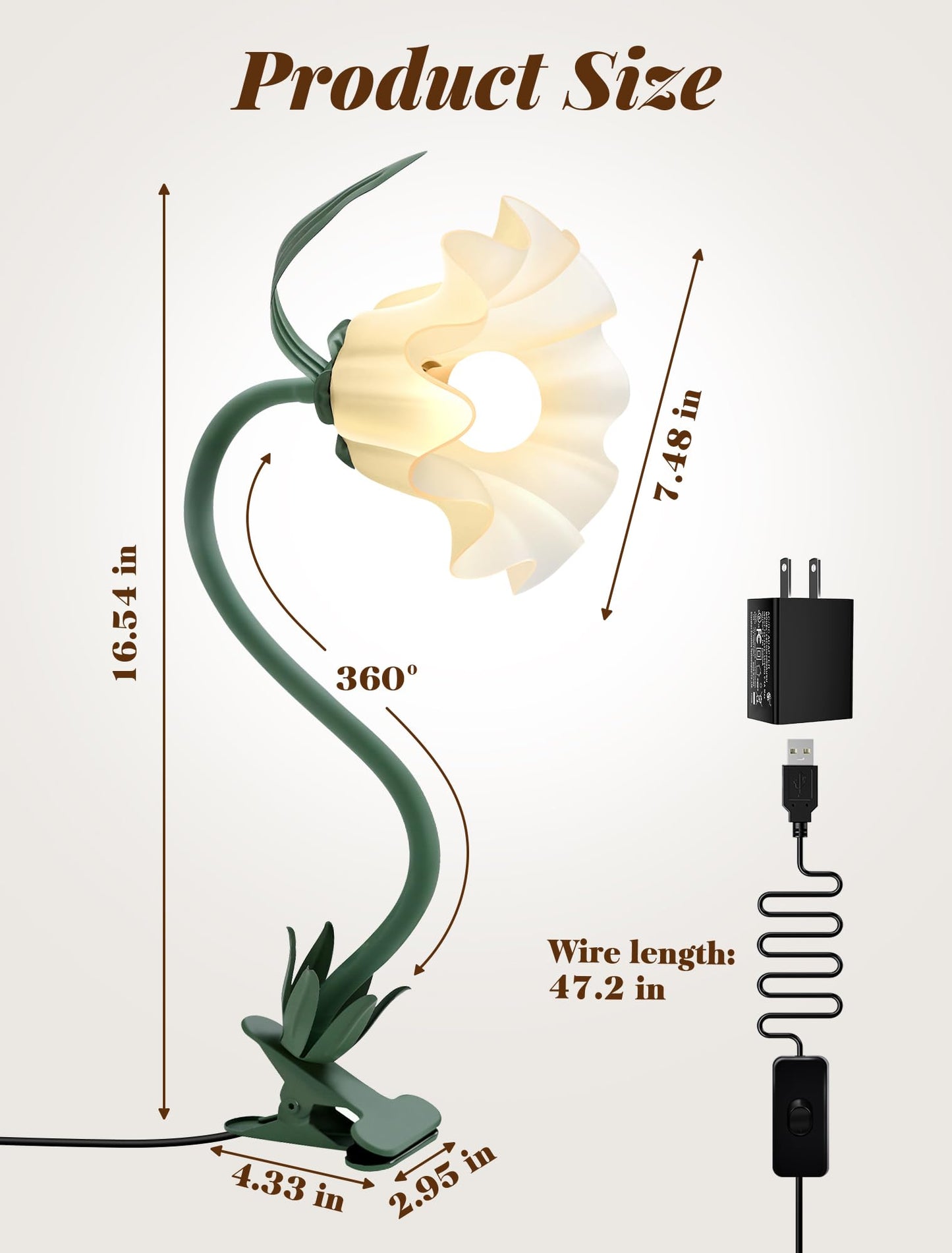 Clip On Light and Bed Headboard Lamp,Valentines Day Gifts for Women,Flower Desk Lamp with 3 Color Modes,USB Power Gooseneck Reading Light,Night Light for Nursery,College Dorm Room Essentials (Green)