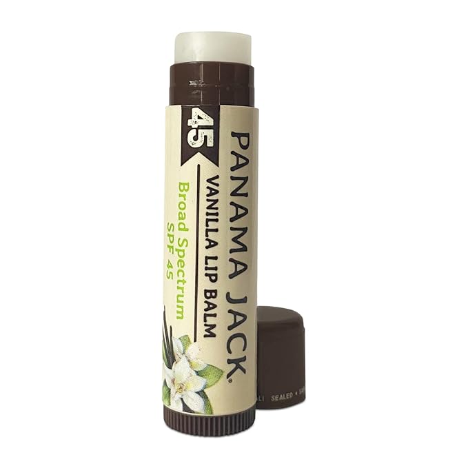 Panama Jack Sunscreen Lip Balm - SPF 45, Broad Spectrum UVA-UVB Sunscreen Protection, Prevents & Soothes Dry, Chapped Lips, Vanilla, 7-pack