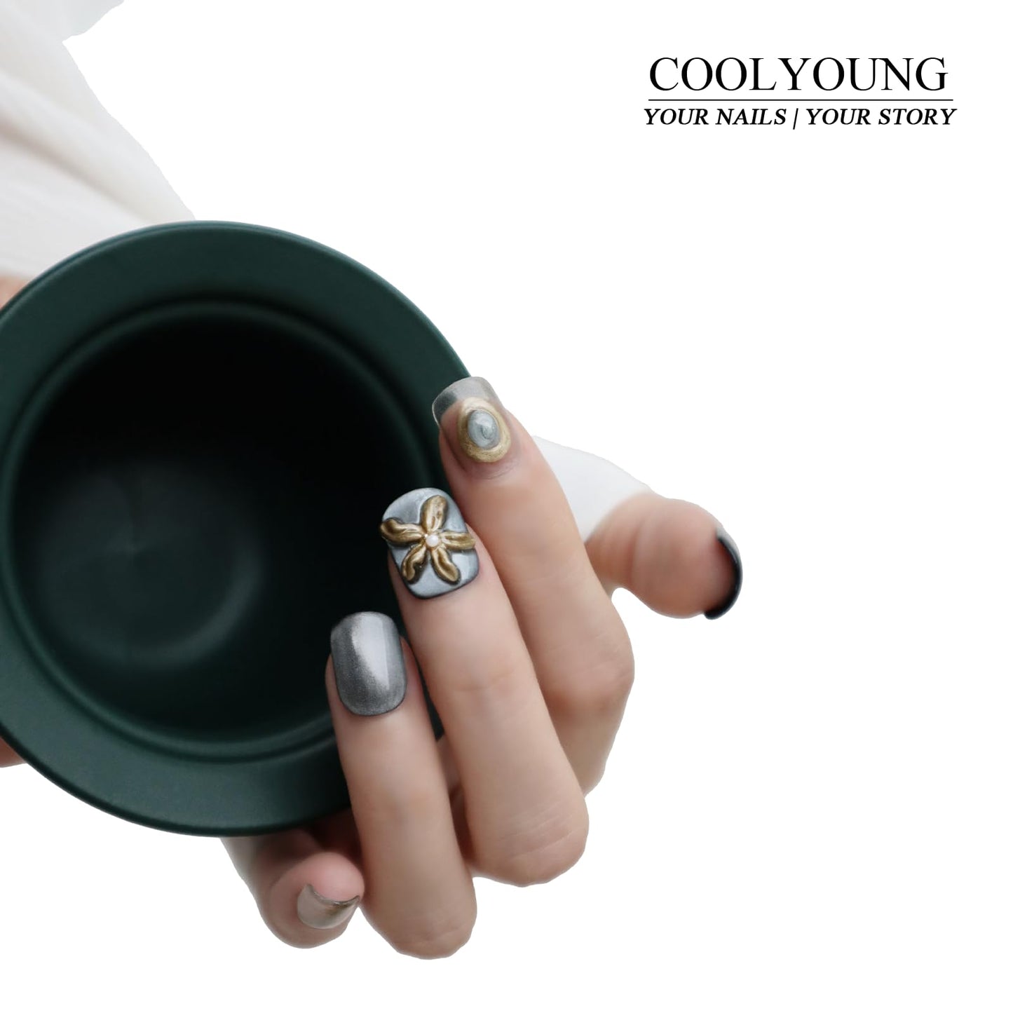 Handmade Press On Nails Cute Flower Nails 3D Blue Press On Nails With Designs Acrylic Nails COOLYOUNG Nails, Size M