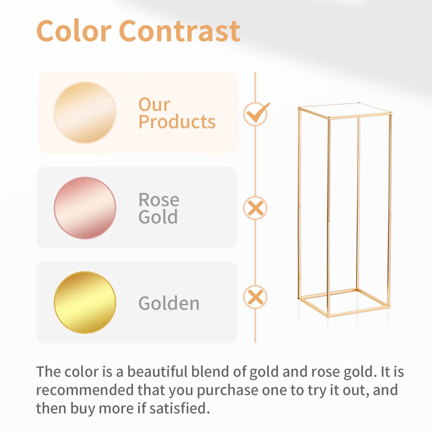 NUPTIO 2 Pcs Metal Flower Floor Vase Column Geometric Centerpieces Flower Stand for Tables, 31½ inch Tall Gold Flower Holder for Home Party Wedding Decorations, Rectangular Display Rack
