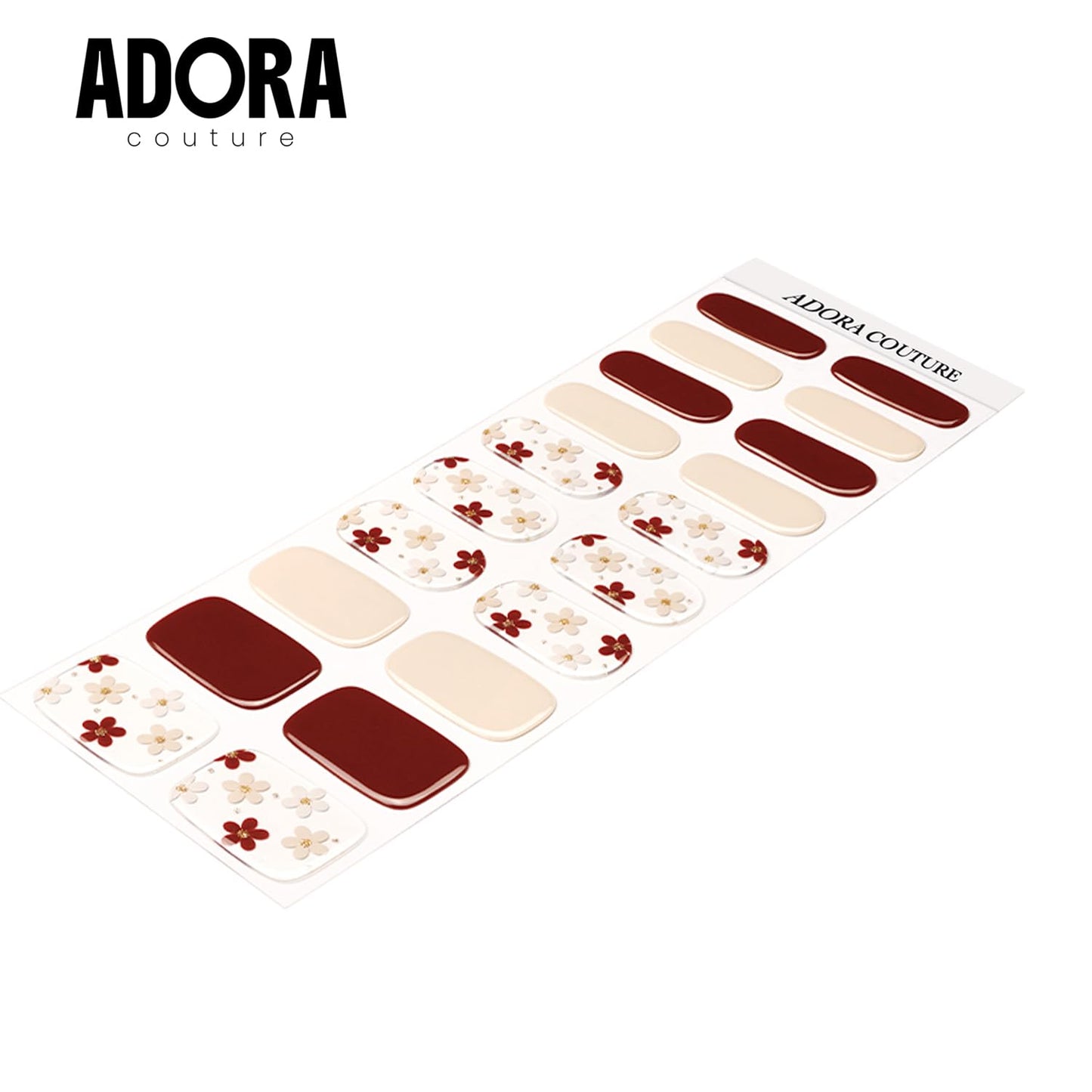 Adora Couture Semi-Cured Gel Nail Strips - 20 Salon-Quality Gel Sticker with UV Light Required, Long Lasting, Easy Application & Removal, Includes Prep Pad, Nail File, Wooden Stick (Natural Whim)