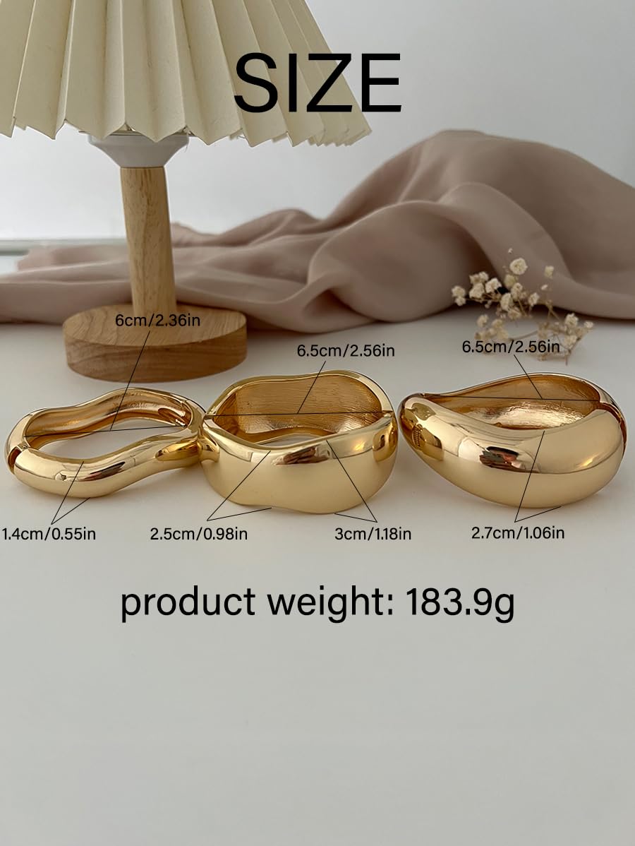 Chunky Gold Bangle Bracelets for Women, 14k Gold Plated Dainty Cuff Stackable Bangles Set, Trendy Bracelet Stack Fashion Jewelry Gifts