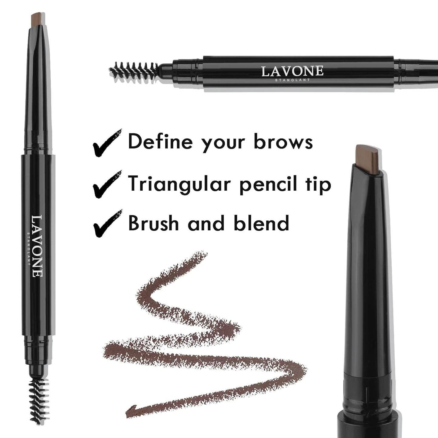 LAVONE Eyebrow Stamp Stencil Kit for Eyebrows, Brow Stamp Trio Kit with Waterproof Eyebrow Pencil, Eyebrow Pomade, 20 Eyebrow Stencils, Dual-ended Eyebrow Brush and Sponge Applicator - Blonde