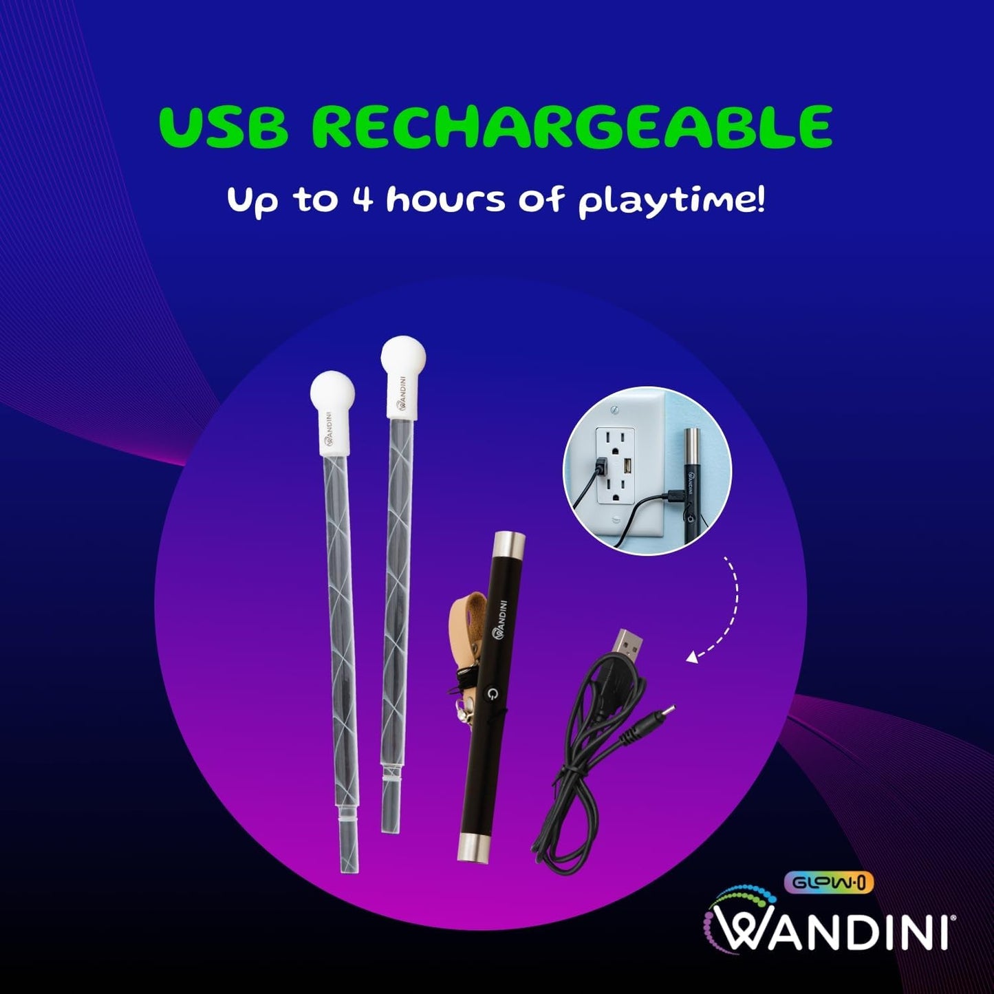 Wandini Glow.0 LED Light Magic Wand – Collapsible Levitation Stick, USB Rechargeable & Patented Design, Balanced LED Flow Prop for Smooth Tricks, Visual Performances with 22 Dynamic Color Modes