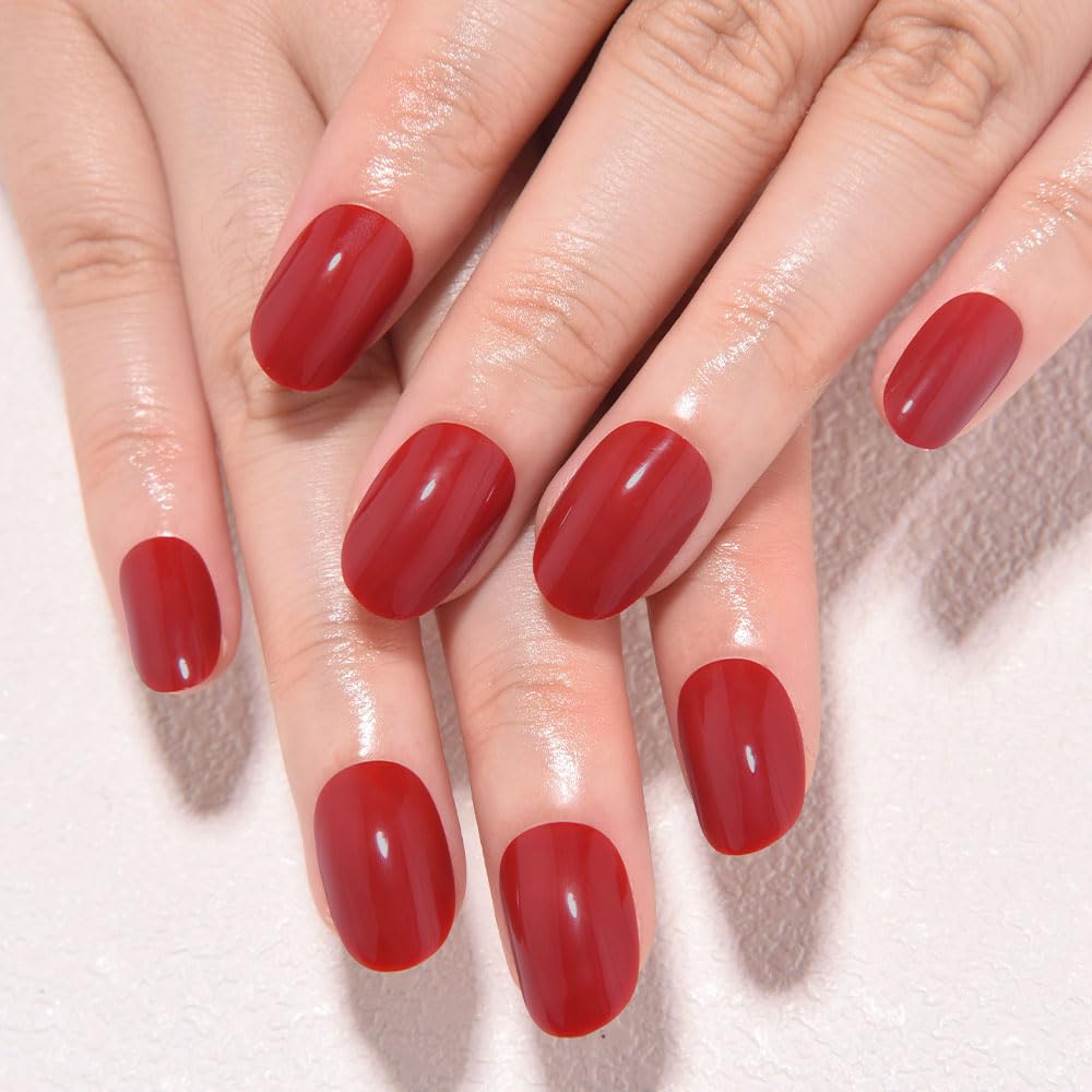 evpct Red Medium Oval Glossy Press on Nails for Women Gift, Glossy Red Fake Nail with Nail Kit Manicure Kits, Soft Gel Full Cover Reusable Stick on Soft Acrylic False Nail Perfectly Fit