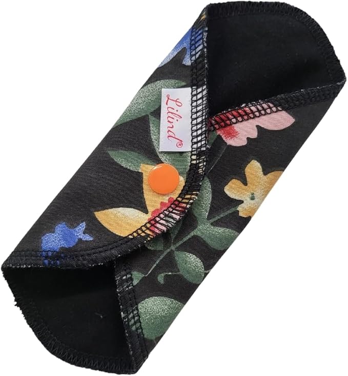 Lilind® 7 Pack Thong Pantyliners, Black Cloth Pads 100% Cotton Reusable Menstrual Sanitary Napkins, Free Wet bag, Complete set, Zero waste