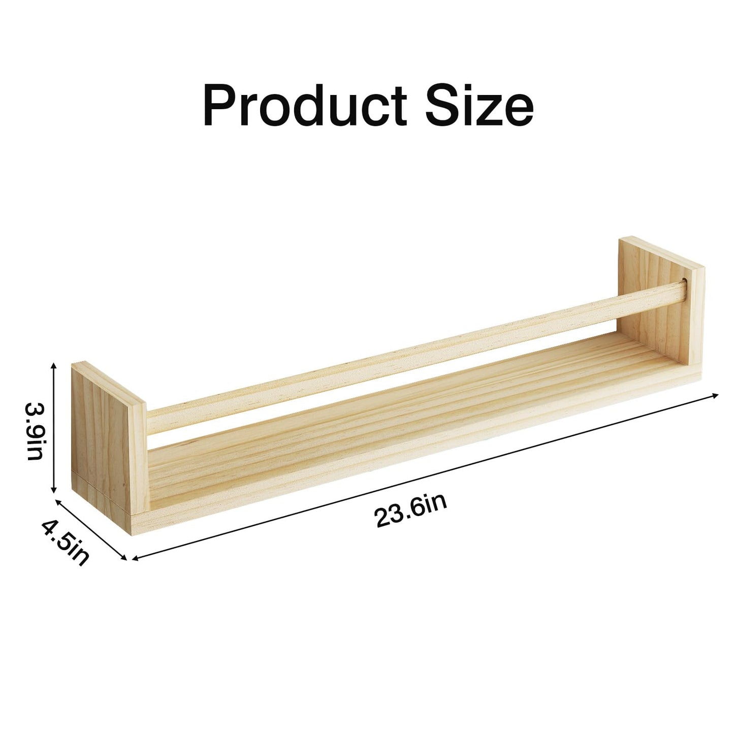 Fixwal Nursery Book Shelves, 23.6 Inch Floating Bookshelves for Wall Set of 4, Baby Nursery & Playroom Decor, Solid Wood Wall Mounted Shelves for Books and Toys Storage (Natural Wood)