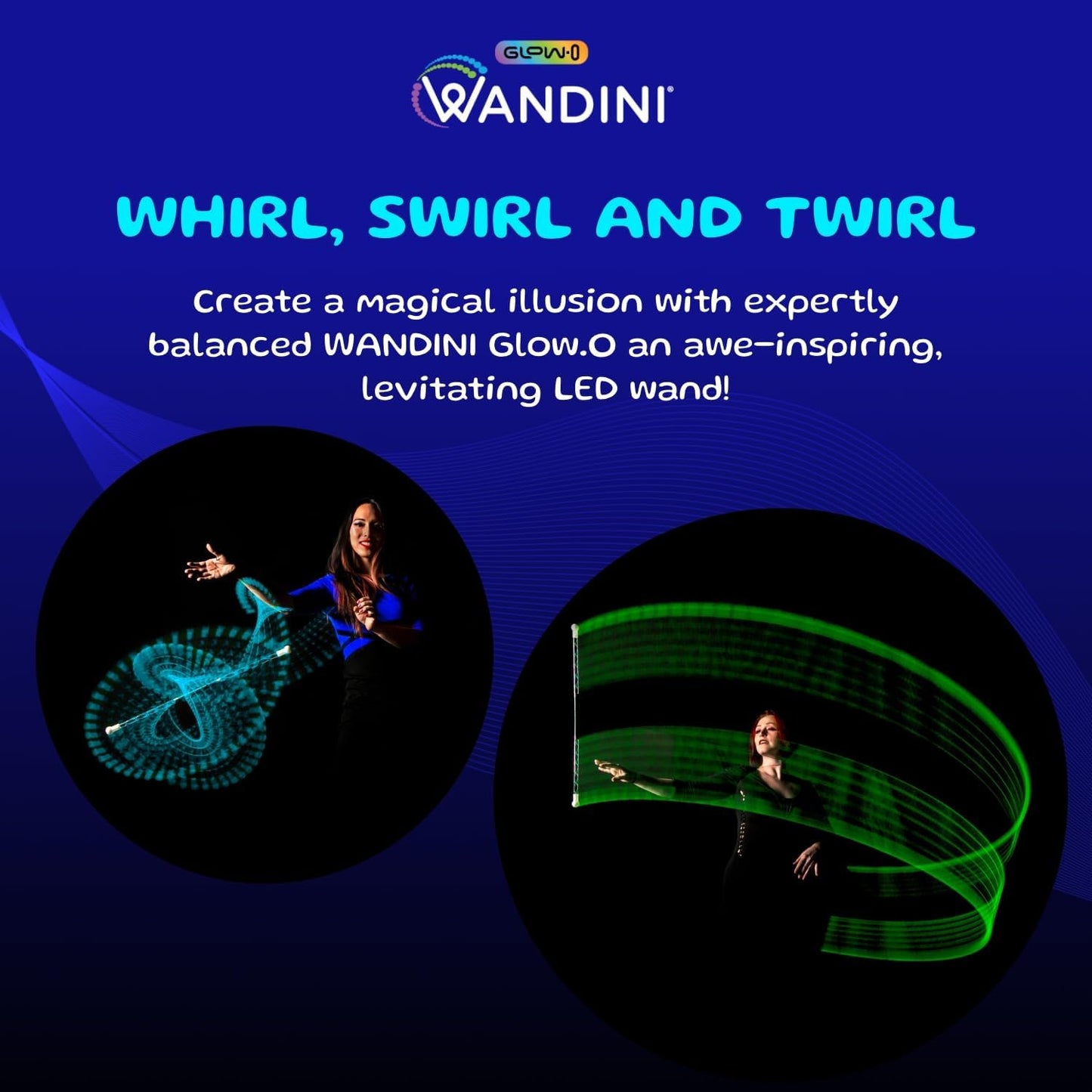 Wandini Glow.0 LED Light Magic Wand – Collapsible Levitation Stick, USB Rechargeable & Patented Design, Balanced LED Flow Prop for Smooth Tricks, Visual Performances with 22 Dynamic Color Modes