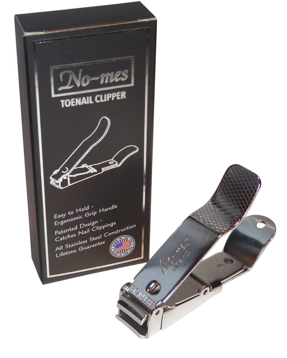 No-mes Toenail Clipper, Catches Clippings, Patented Ergonomic Grip, Built-in Nail File, Made in USA