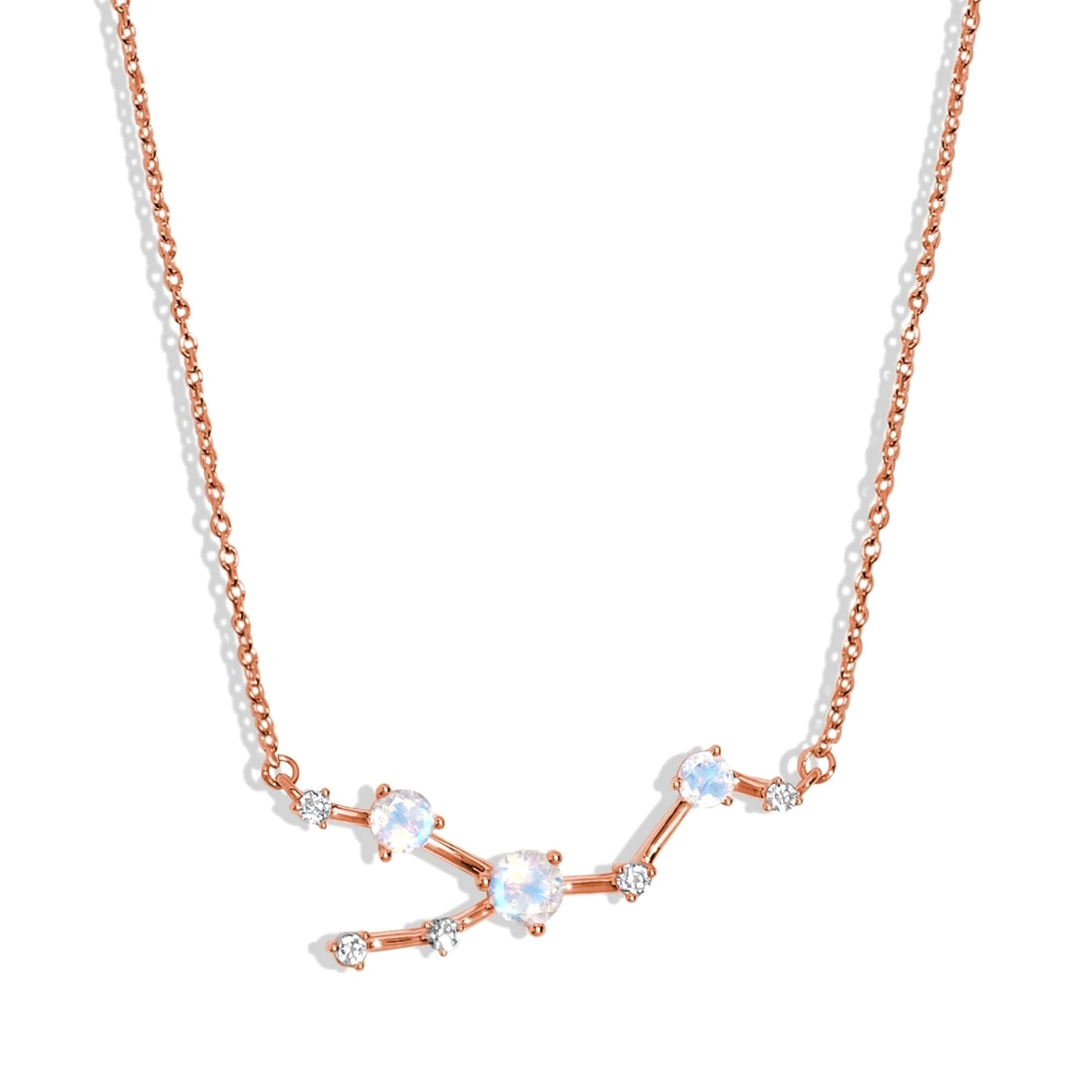 Moon Magic Moonstone Necklace - Taurus Zodiac Constellation / 925 Sterling Silver - 18k Rose Gold - Yellow Gold Rainbow Moonstone Necklaces for Women/Authentic Rainbow Crystal Jewelry