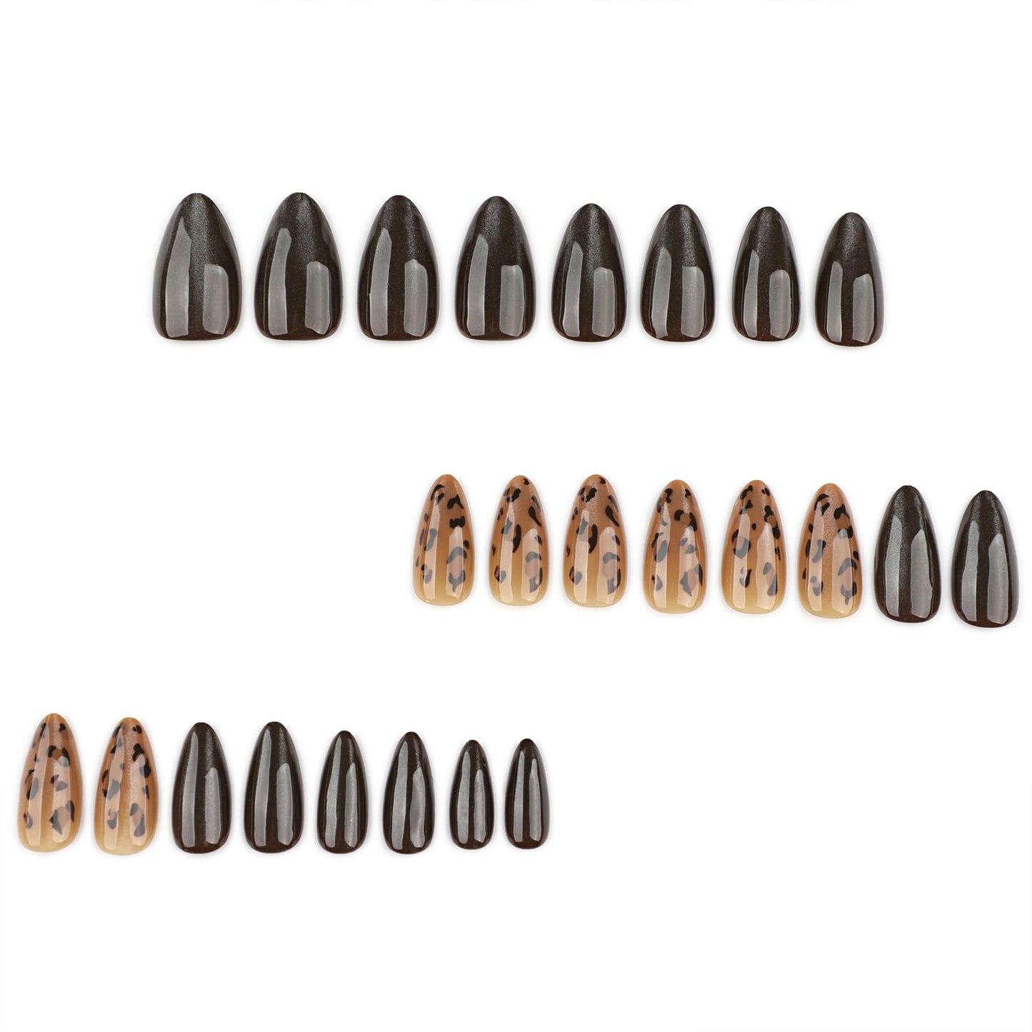 Mivota Brown Leopard Press On Nails Almond Long, 24PCS Glossy Brown Fake Nails, Leopard Print Stick On Nails for Women, Reusable Soft Gel Press on Nails, Acrylic Look Artificial Nails for Daily Wear