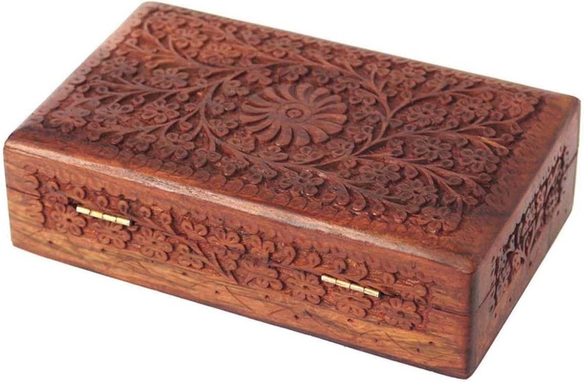 Serenz, Hand Carved Wooden Jewelry Box – Decorative Storage Box for Jewellery, Trinkets, Rings, Earrings, Keepsakes & Gift Items – Multipurpose Wooden Organizer