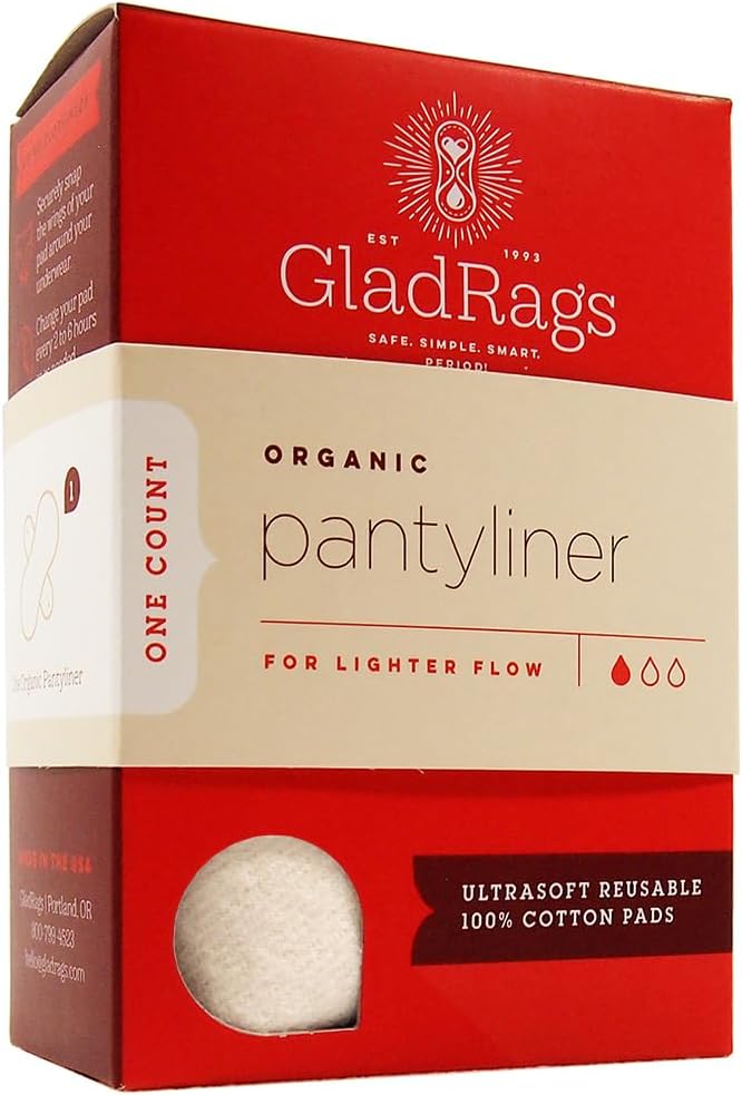 GladRags Natural Organic Undyed Cotton Reusable Pantyliner (1-Pack) - 100% GOTS Certified Organic Menstrual Pad, Washable Pantyliner, Light Flow Period Pads, Washing Machine Safe