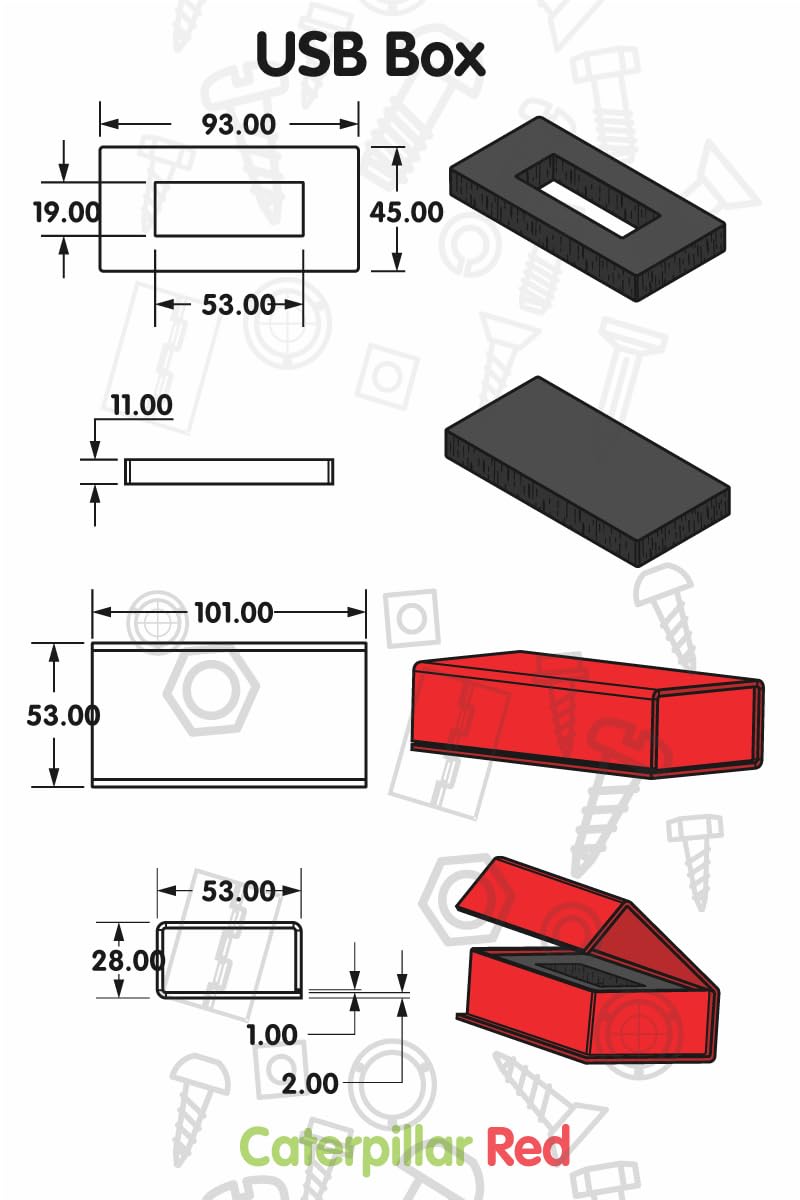 Caterpillar Red 4 x Magnetic USB Presentation Gift Boxes, Silver Grey Colour, flash drives, removable drives, Wedding Presentation Gift Box, Photography, 4 in., Present Gift
