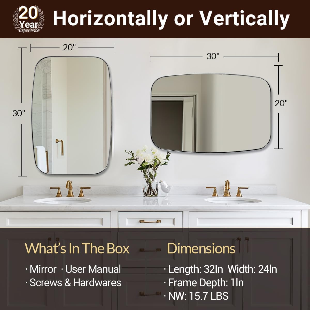 ANDY STAR Oval Mirror for Bathroom, 20x30 Polished Chrome Oblong Bathroom Mirror for Vanity with Stainless Steel Metal Frame, Modern Anti Rust Wall Mounted