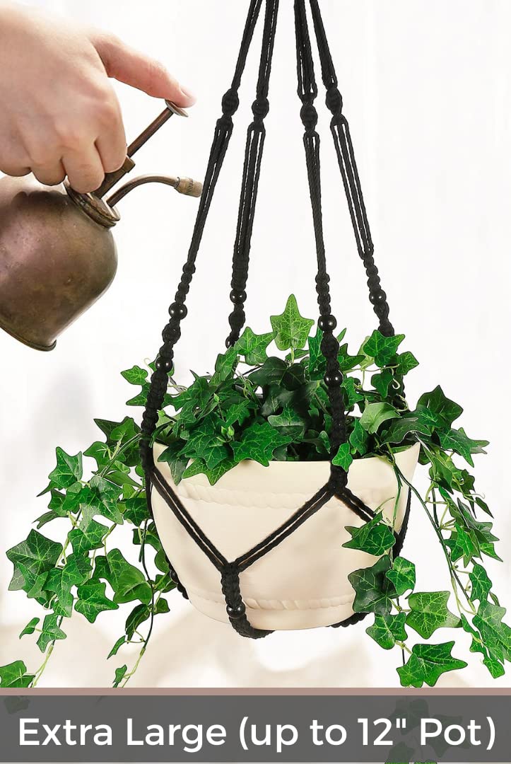 Shineloha 2 Pack 43 Inches Macrame Planter Hanger Large for 12 inch Pot (Extra Long & Big) + Swag Hook | Large Hanging Planter for Indoor Plants | No Pot/Plant Included (XL)