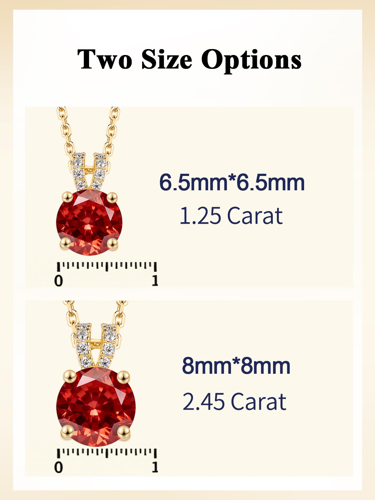 CYW 1 Carat Red Ruby Small Gold Round Necklace for Women 925 Sterling Silver Solitaire Pendant Necklace