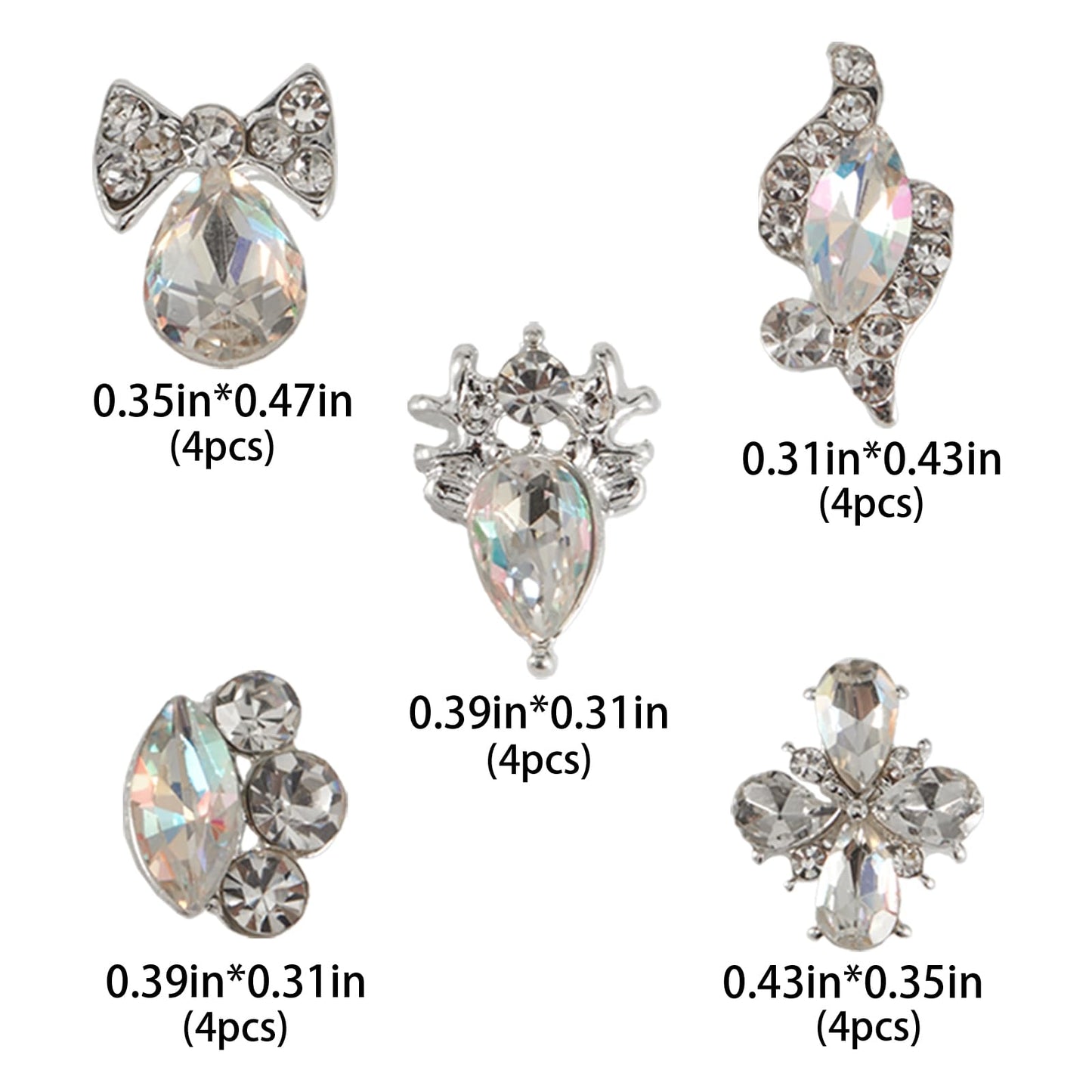 SILPECWEE 20pcs Nail Rhinestone and Charms, AB Glass Crystal for Nails 3D Flat-Back Nail Gems Silver Alloy Nail Jewelry Studs Diamond Nail Art Decoration for Nails Supplies