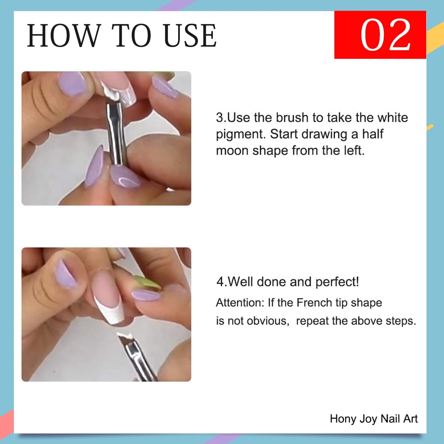 Oblique Head French Tip Nail Brush Black Handle UV Gel Acrylic Painting Drawing Pen Pack of 2