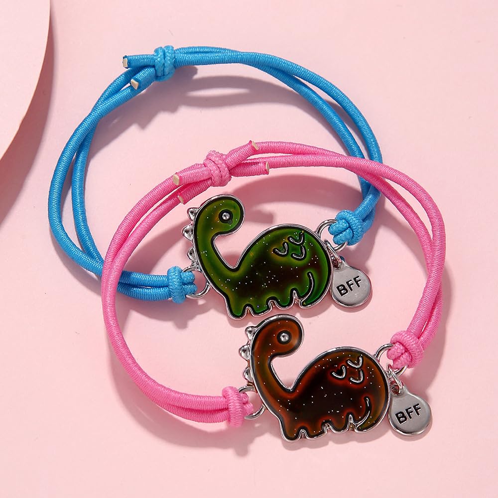 Dinosaur Frog Turtle Dragon Color Changing Mood Bracelet Set for Women Emotion Feeling Temperature Sensing Wrap Bracelet with Card Friendship Jewelry-Dinosaur