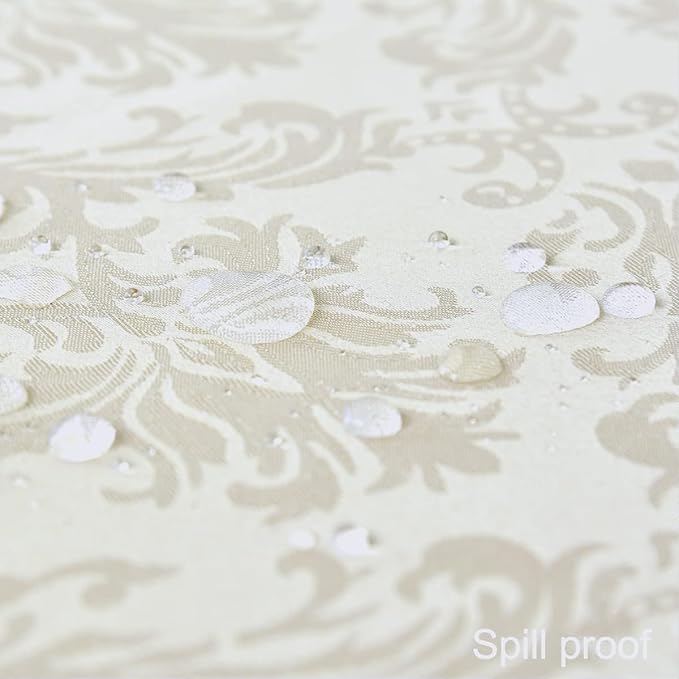 SASTYBALE Rectangle Tablecloth - 52 x 52 Inch Beige Cream Damask Table Cloth Jacquard Design Spill Proof Wrinkle Resistant Waterproof Soft Polyester Oblong Table Cover for Kitchen Parties(Ivory)