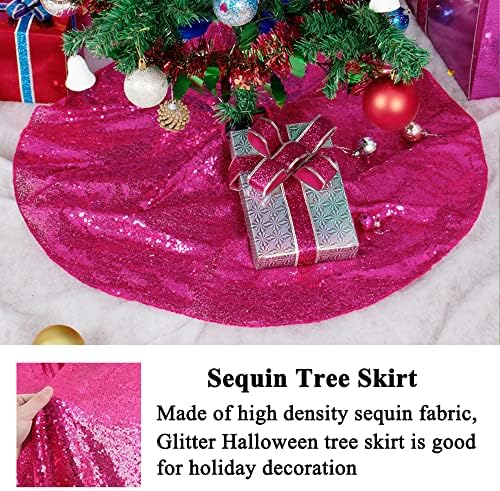 AMZLOKAE Pink Sequin Tree Skirt 36 Inch - Hot Pink Christmas and Halloween Tree Skirt, Glitter Xmas Tree Cover, Holiday Decorations, Sparkle