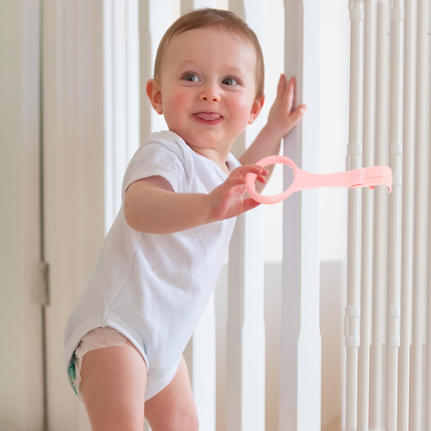 SAFIGLE Baby Crib Pull Rings Infant Playpen Pull up Rings for Toddler Walking Assistance Lightweight Baby Bed Stand up Handles with Smooth Rounded Edges for Safe Grip 7.67X3.54X0.47In