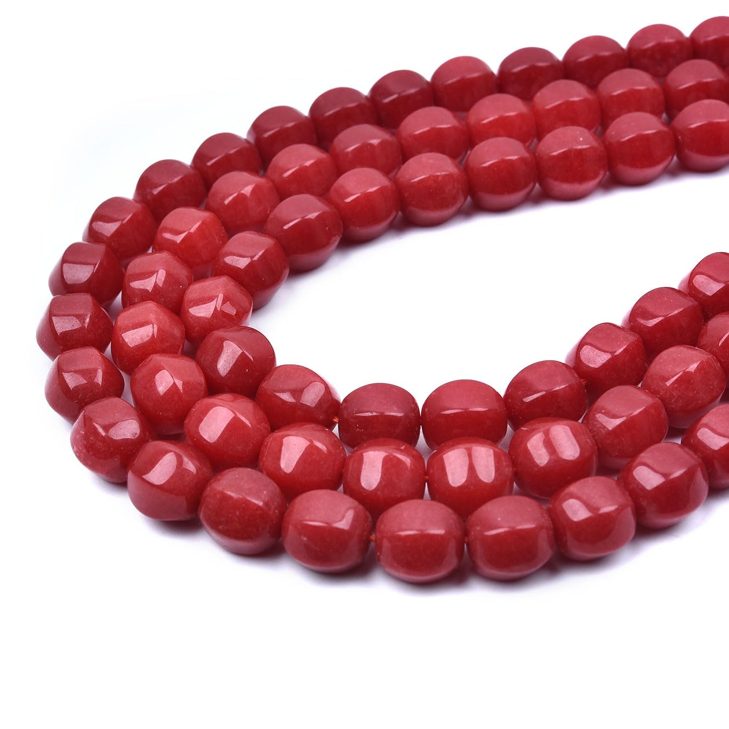 HAAMIIQII 12mm Red Jade Polygon Shape Stone Spacer Beads, Loose Gemstone Beads for Jewelry Making, DIY Bracelet, Necklace, Healing Crystal 15 Inch (30pcs)